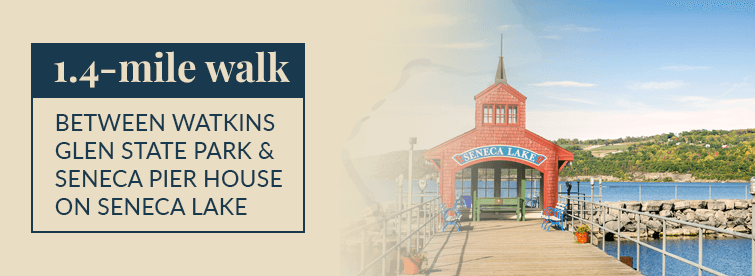 1.4-mile walk between Watkins Glen State Park & Seneca Pier House on Seneca Lake