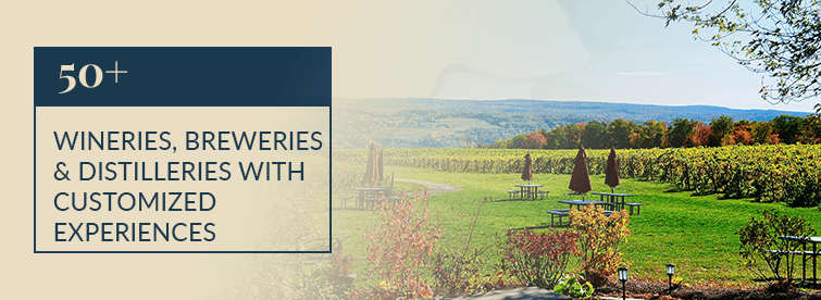 50+ wineries, breweries & distilleries with customized experiences